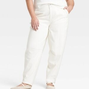 Women's High-Rise Barrel Leg Jeans Ava & Viv Off-White Size 18
